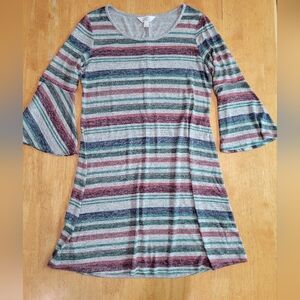 EUC Market & Spruce striped bell sleeve mini dress